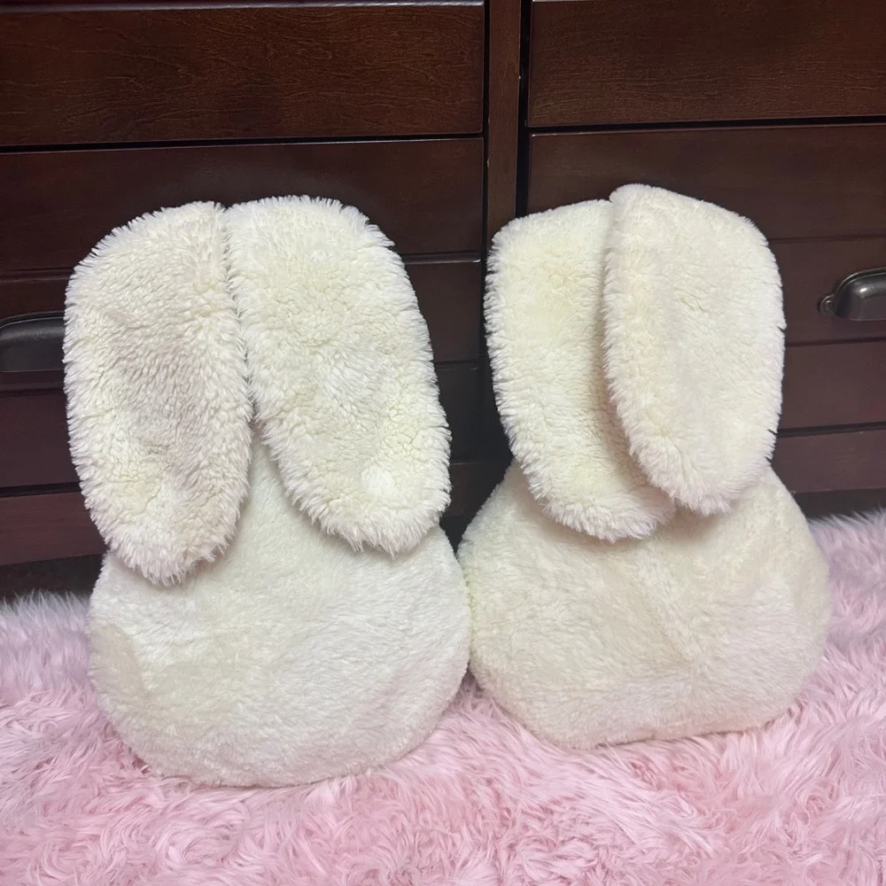White Colored Faceless Floppy Ears Bunny Plush Pillow Set Floral Ears 13”
